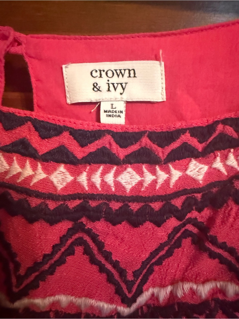 Crown & Ivy pink and navy embroidered dress EUC L - Picture 5 of 5